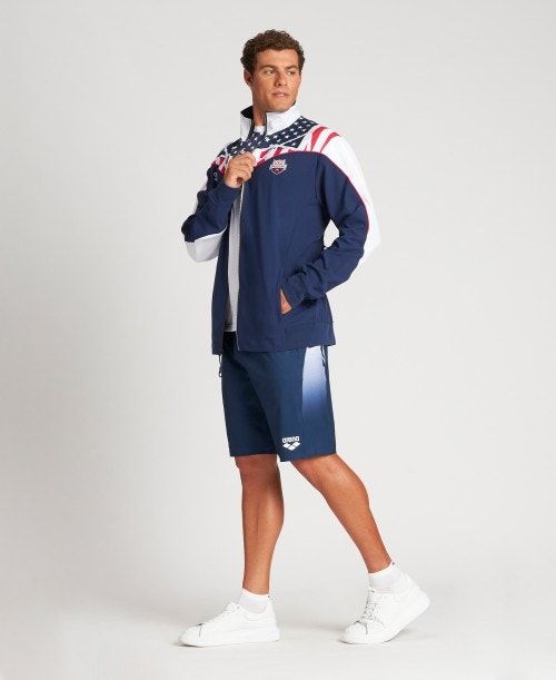 Arena Usa Swimming Team Kit Warm Up Jacket Navy / White | ZQTNHLG-42